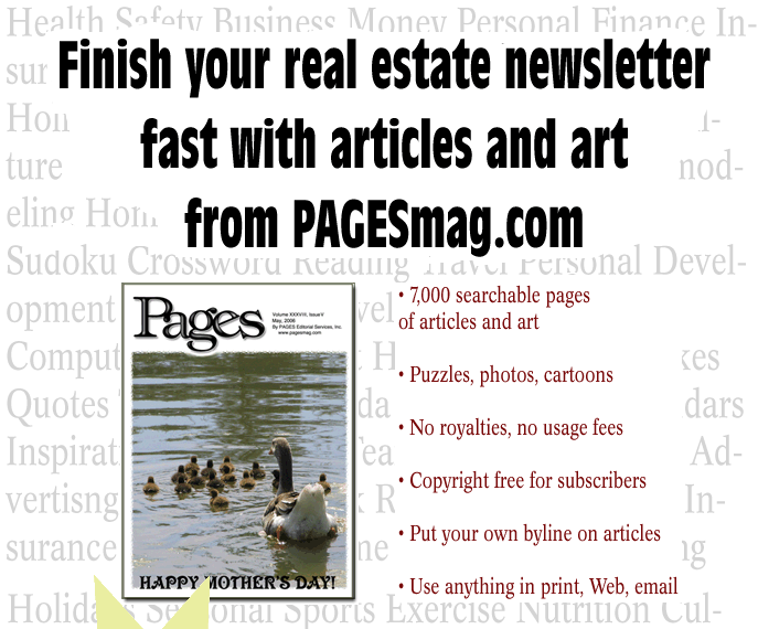 Finish your newsletter fast with articles and art from pagesmag.com